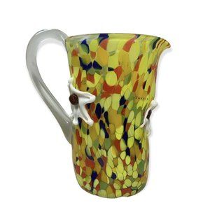 Vintage Murano Venezia Hand Blown Glass Pitcher Confetti Flower Appliqué 3D Star